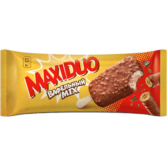 «MAXIDUO» creamy popsicle with cocoa and waffle crumbs
