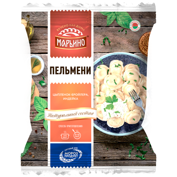 «МАРЬИНО» с цыпленком-бройлера и индейкой пельмени «МАРЬИНО» с цыпленком-бройлера и индейкой пельмени