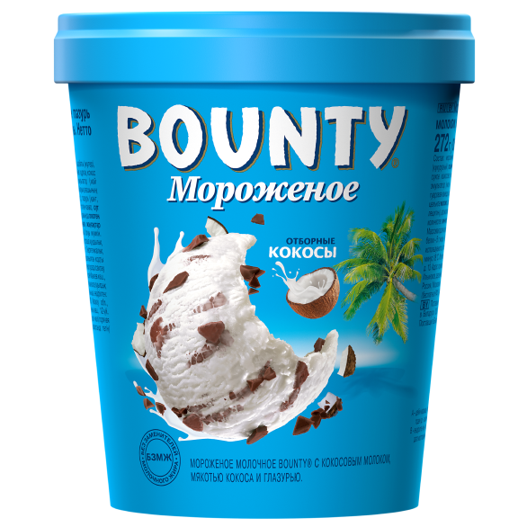 "BOUNTY" мороженое молочное с кокосовым молоком, мякотью кокоса и глазурью